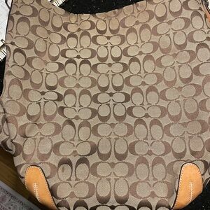 Coach Monogram Shoulder Bag in Brown and Tan